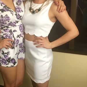 White two piece scalloped dress